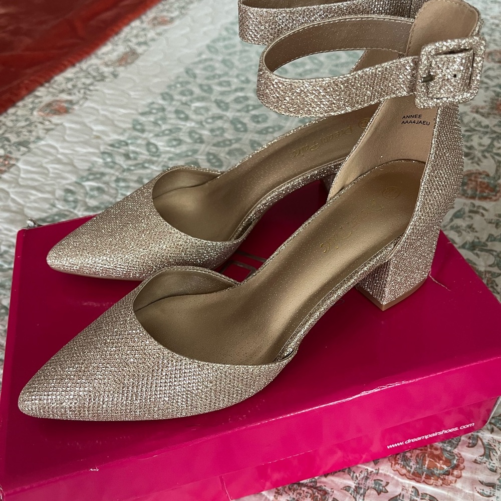 Dream Pairs Gold Glitter Heels with Ankle Strap